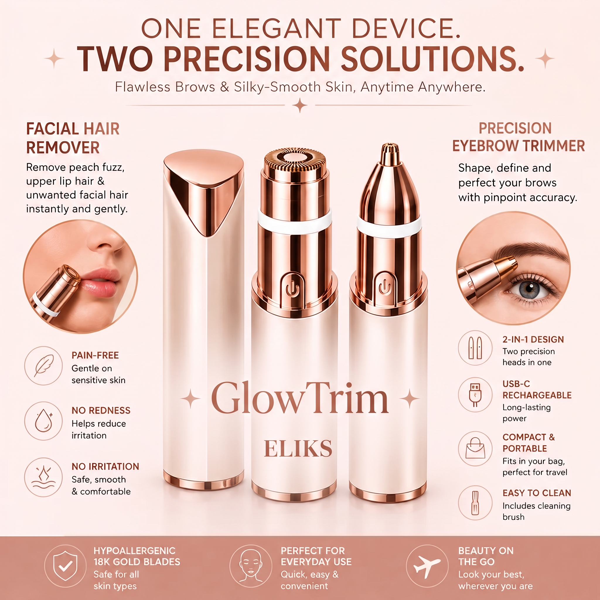 EliksTrim – 2-in-1 Eyebrow & Facial Hair Trimmer